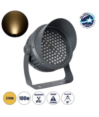 GLOBOSTAR® FLOODIMO 90746 Προβολέας Σποτ Wall Washer με Αντιθαμβωτική Γρίλια LED 100W 9000lm 10° AC 220-240V Αδιάβροχο IP67 Θερμό Λευκό 2700K - Bridgelux SMD Chip - Γκρι Ανθρακί - Μ34 x Π36 x Υ44cm - 3 Χρόνια Εγγύηση